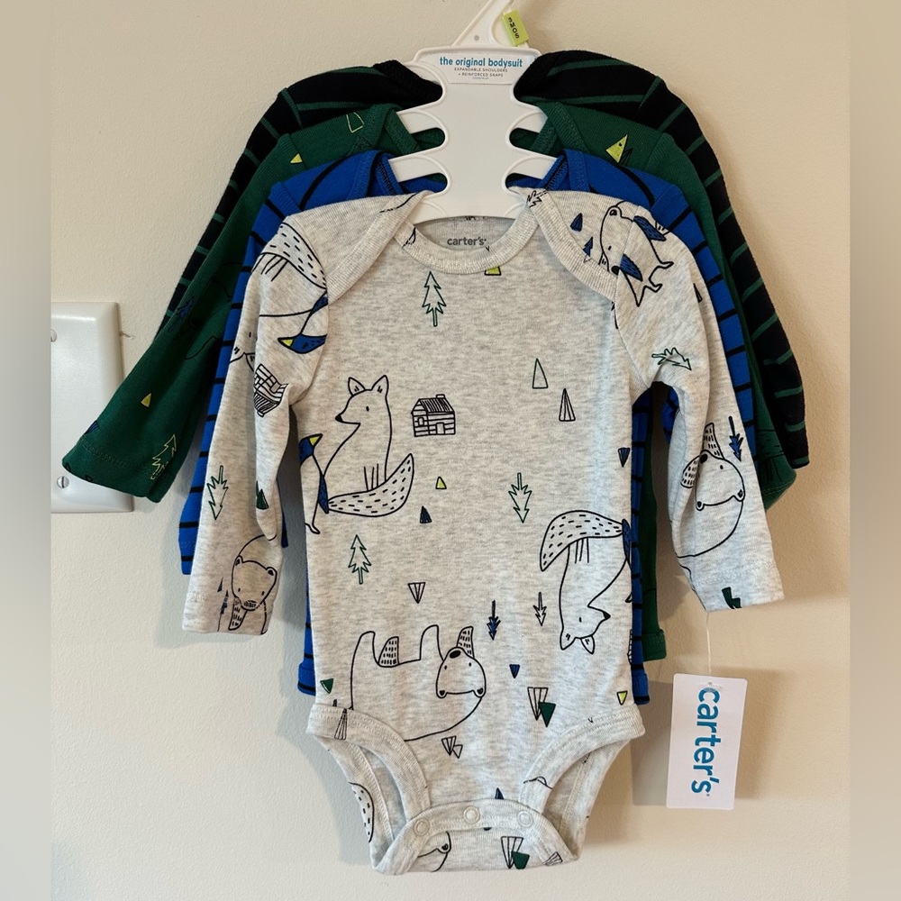 Carters Baby Long Sleeve Bear/Fox 4 Piece Onesie Set NWT Size 3M